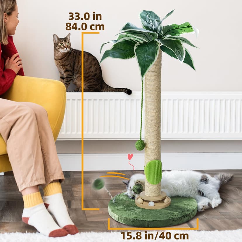 Fantasreen Scratching Post 84cm Cat Scratcher, Tall Scratching Posts for Indoor Cats with Toy and Interactive Ball Self Groomer for Kittens Adults Cats - 6