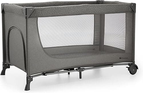Kinderkraft JOY 2 2 in 1 Umbrella Bed, Newborn Baby Cot up to 25 kg, 120 x 60 cm, Easy to Fold, Shelves for Nappies, Grey