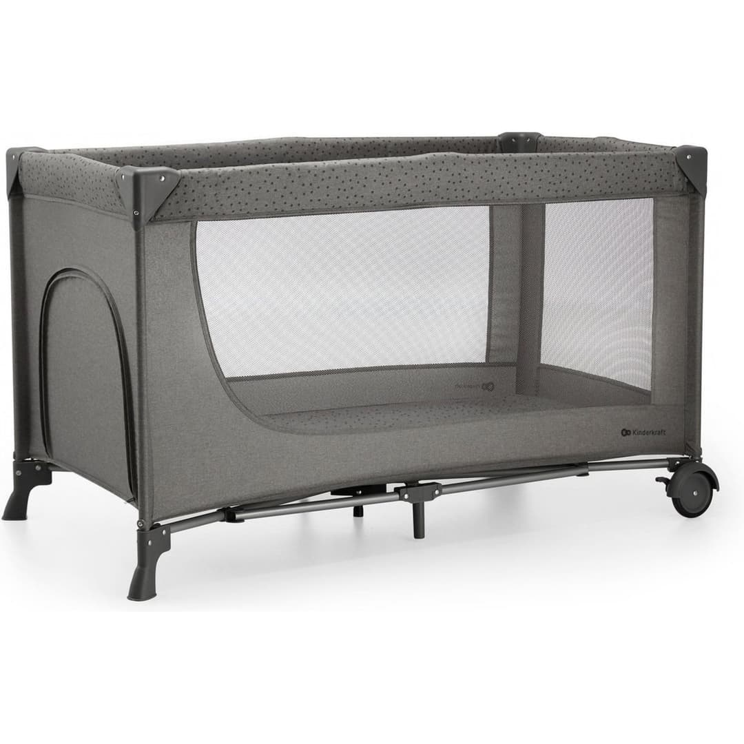 Kinderkraft JOY 2 2 in 1 Umbrella Bed, Newborn Baby Cot up to 25 kg, 120 x 60 cm, Easy to Fold, Shelves for Nappies, Grey