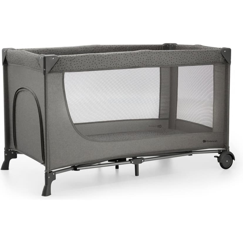 Kinderkraft JOY 2 2 in 1 Umbrella Bed, Newborn Baby Cot up to 25 kg, 120 x 60 cm, Easy to Fold, Shelves for Nappies, Grey - 1
