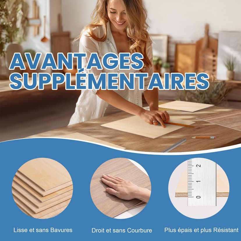 ROBOTIME Basswood Veneers Plywood Sheets, 6PCS 420x305x3mm, Blank Unfinished Wooden Sheets, Wood Board for Crafts, DIY Painting, Coasters, Model Making, Home Decoration - 4