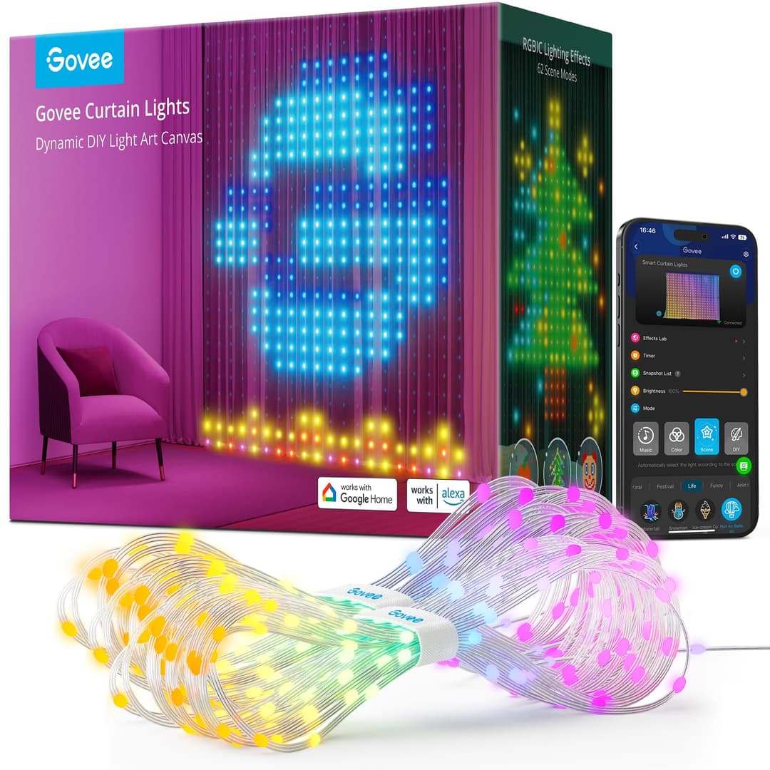 Govee Curtain Lights, 520 LED RGBIC Smart WiFi Curtain Li…