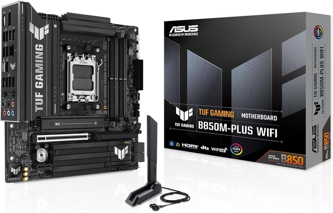 ASUS TUF Gaming B850M-Plus WiFi, Scheda Madre AMD mATX, 14+2+1 Fasi Alimentazione, Slot DDR5, PCIe 5.0 Ready, 3 slot M.2, WiFi 6E, Ethernet Realtek 2,5 GB, USB-C da 20 Gbps, BIOS Flashback e Aura Sync