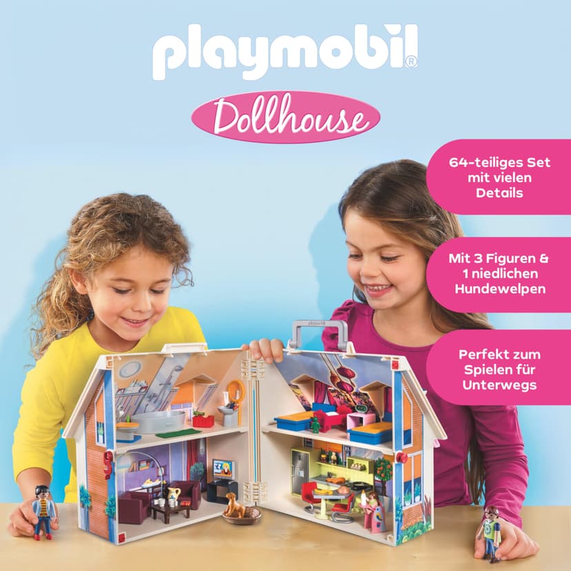 Playmobil 70985 Maison transportable - Dollhouse - avec Trois Personnages, Salle de Bains, Chambre, Salon et Cuisine - Tout équipée - La Maison Traditionnelle - s'ouvre s'emporte Partout - Dès 5 Ans - 5
