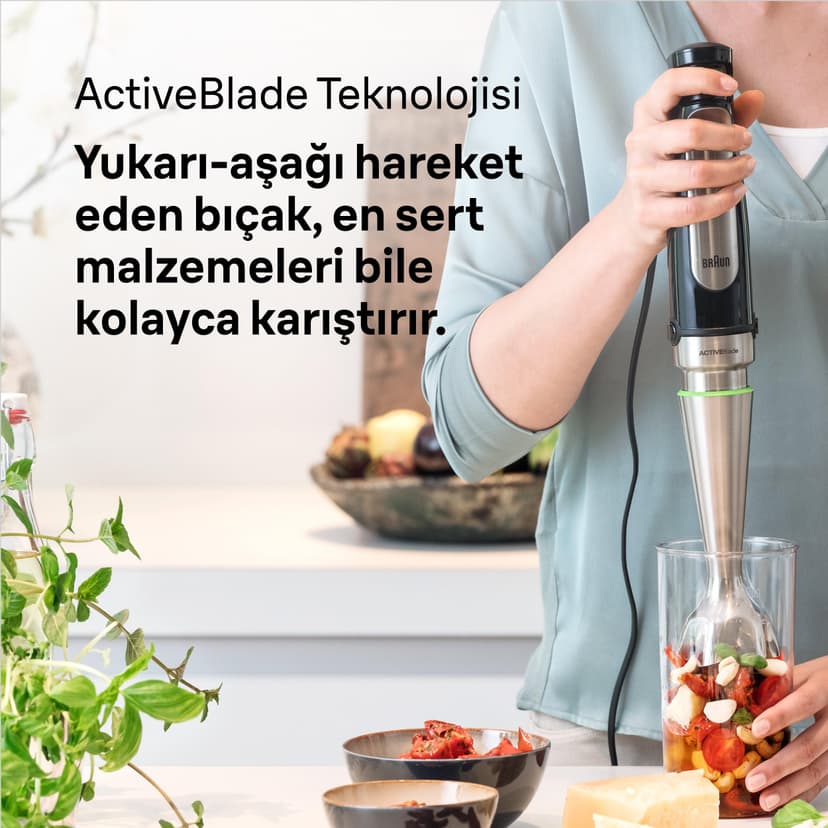 Braun Minipimer 7025 – Hand Blender, 1000 W (3 Accessories, Mini Chopper 350 ml, Rods, Measuring Cup 600 ml), Automatic Speed, Active Blade Technology) - 2