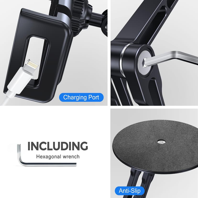 Lucrave Tablet Stand Holder for iPad, Adjustable with 360 Rotating Base for Desk, Aluminum Tablet Stand with 11" Arm Compatible with iPad Air/Mini, 10.2/9.7, Pro 11/13 and More, Black - 4