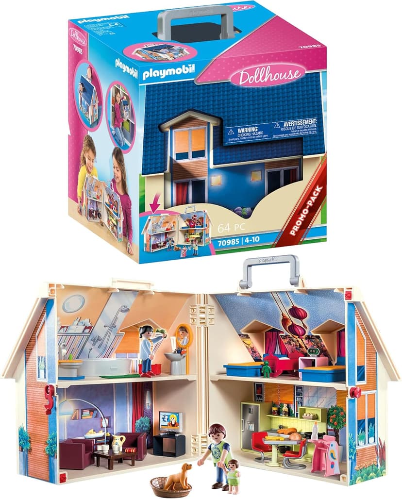 Playmobil 70985 Maison transportable - Dollhouse - avec Trois Personnages, Salle de Bains, Chambre, Salon et Cuisine - Tout équipée - La Maison Traditionnelle - s'ouvre s'emporte Partout - Dès 5 Ans - 1
