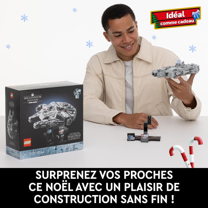 LEGO Star Wars 75375 Millennium Falcon - Set de Construction de Vaisseau Spatial Collector pour Adulte - Présentoir & Plaque Descriptive pour Déco de Bureau - Cadeau pour Fans de Un Nouvel Espoir - 7