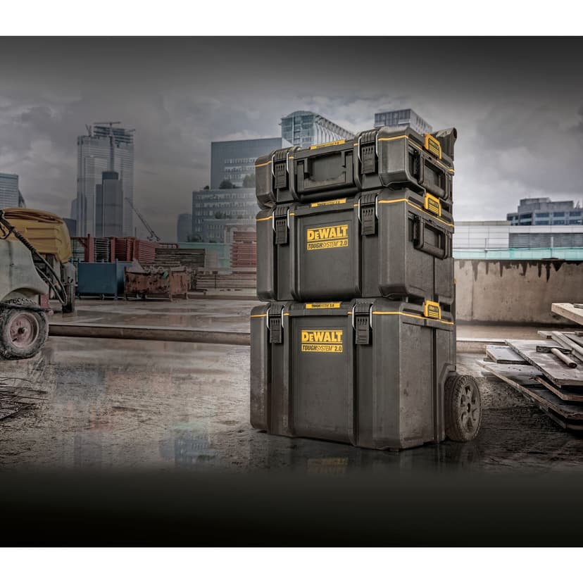 Heavy-duty toolbox with IP65 seal, 50kg load, auto-latching, removable tray, and tracker-ready design—ideal for secure, stackable jobsite tool storage. - 5