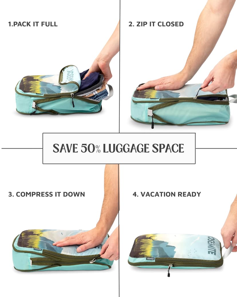 TRIPPED Travel Gear – Lot de 7 cubes de rangement pour voyage, organiseurs de bagages extra larges, ultra légers, extensibles/sacs de compression pour vêtements (parcs nationaux) - 4