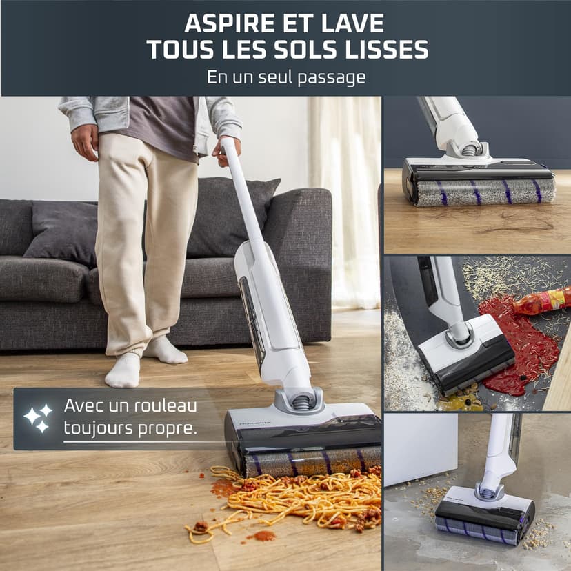 Rowenta X-Clean 10, Aspirateur Laveur sans Fil, Inclinable 180°, Auto-Nettoyage et séchage 65°C, 60min, pour tâches tenaces, Poils d’Animaux YY5785FE, Blanc - 5