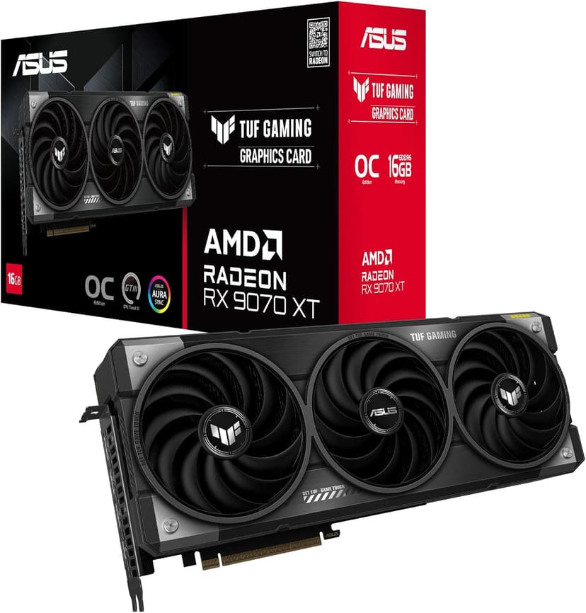 ASUS TUF GAMING RX9070 XT OC, PCIe5, 16GB DDR6, HDMI, 3 DP, 3080MHz Clock, RGB Lighting, Overclocked - 1