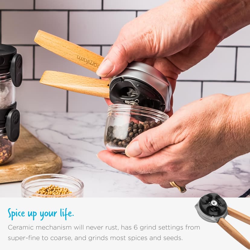 Dreamfarm Ortwo Original Ergonomic 1-or-2-Handed Re-Fillable Pepper, Spice, Seed, Coffee Mill with 6 Grind Settings - 2oz Wood - 7