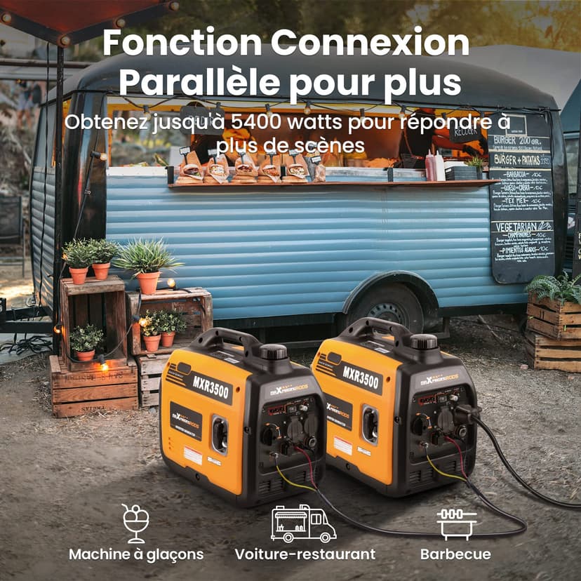 maXpeedingrods 3500W Portable Inverter Generator petrol 4-stroke with USB and 230 V sockets Super quiet and light as an emergency power generator for camping travel garage caravan construction site - 4