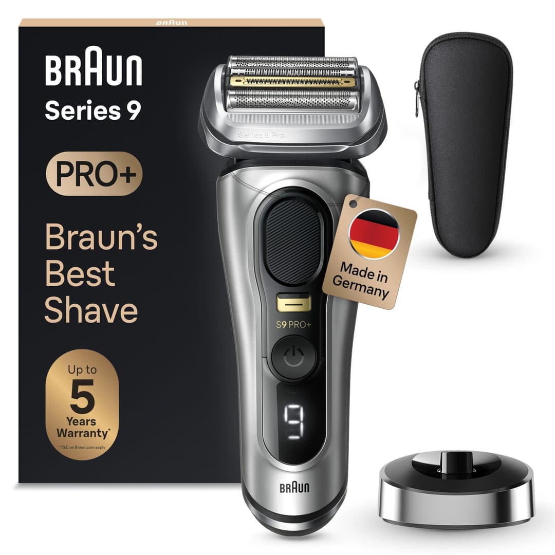 Braun Series 9 Pro +, Men's Beard Trimmer, Electric Razor Beard Trimmer, Fabric Travel Case, Lithium Ion Battery, 100% Waterproof Gift Idea, 9517s Silver