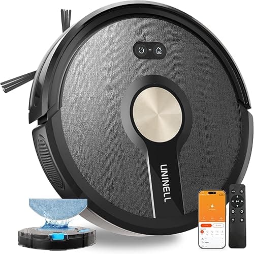 uninell UR1 Robot Vacuum Cleaner with Mop, Robotic Vacuum with 5000Pa Super Suction, 180min, Ultra Slim with Auto Carpet Boost, APP Remote Voice Control, Ideal for Carpets Hard Floors Pet Hair