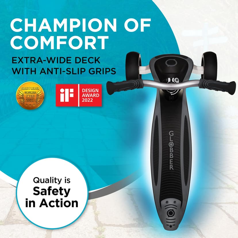 Globber Ultimum Lights, Charcoal Grey - Foldable Scooter with Lights, 3 Wheels, Adjustable Handlebar, Wide Deck, Rear Braking, 100 kg Max Weight, 2 Years Warranty - 5