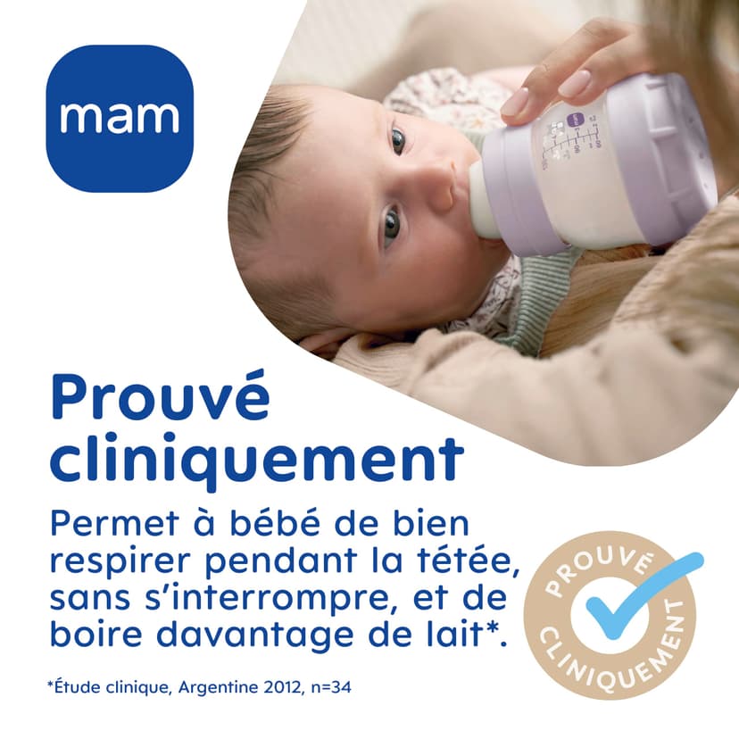 MAM | Lot de 2 biberons Easy Start Anti-Colique 2+ mois débit moyen (2 x 260 ml) Menthe + Coton – Biberon pour réduire les coliques et l'inconfort de bébé – Biberon bébé compatible avec l'allaitement - 7
