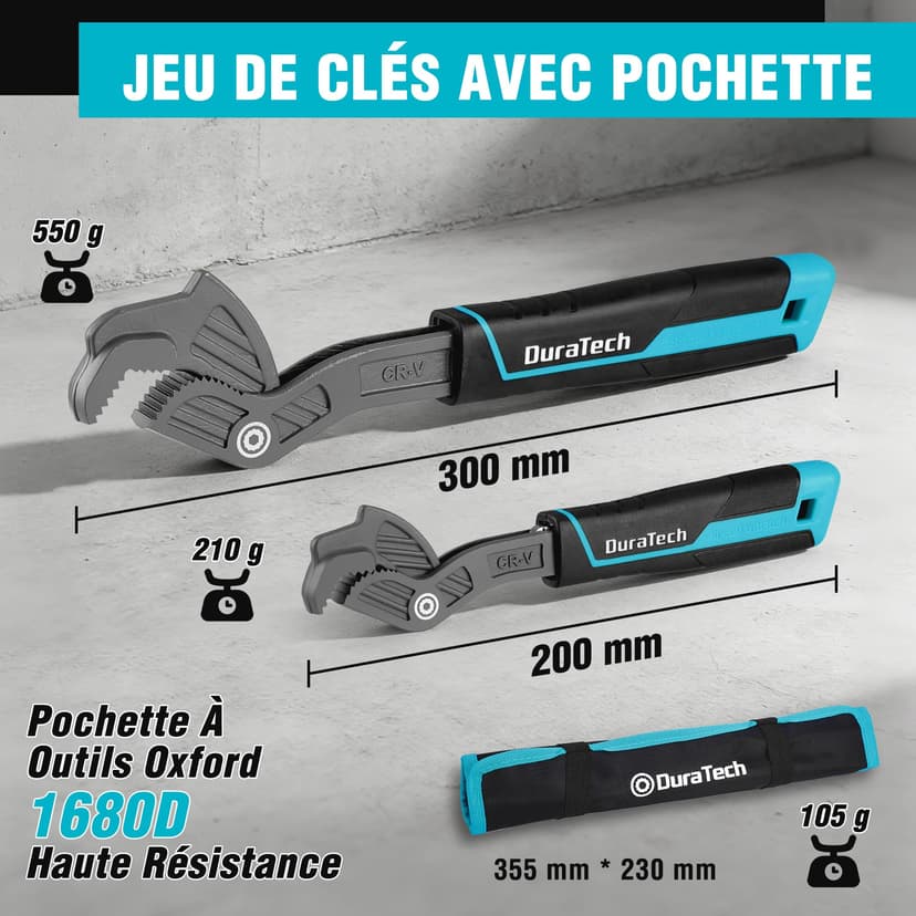 DURATECH Clés Réglables Serre-Ecrou 200 mm & 300 mm, Clé Multifonction en Acier CR-V, Kit de Clés Universelles pour Tuyaux, Écrous et Réparations - 2