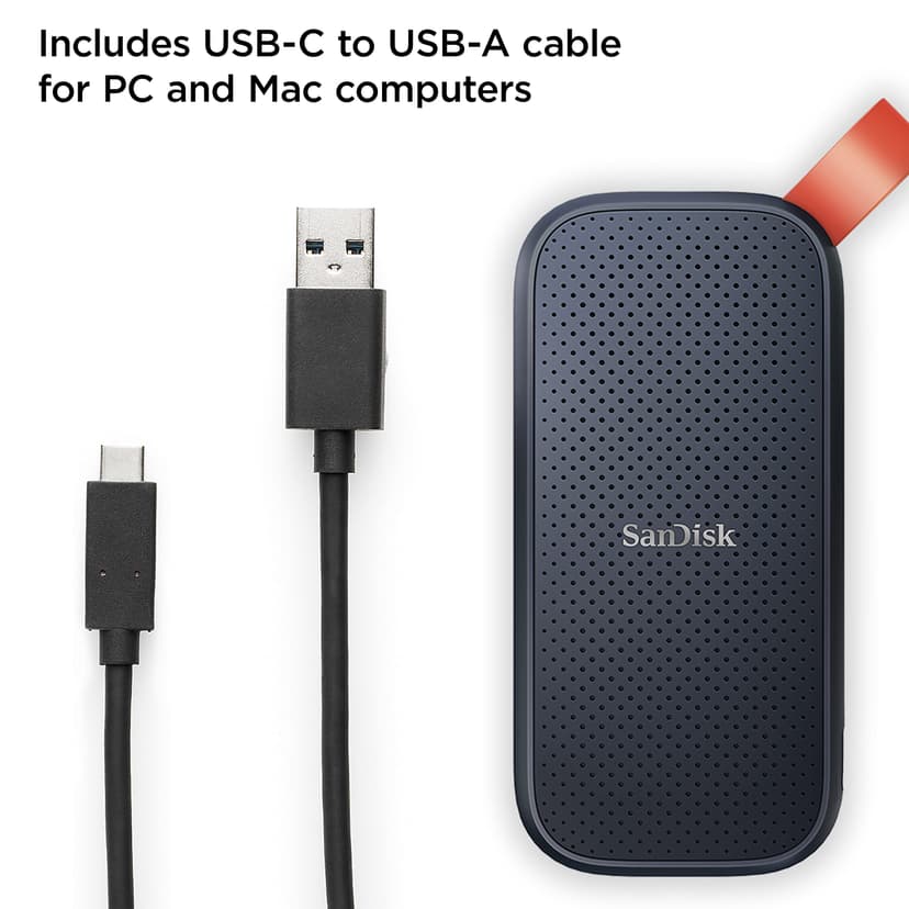 SANDISK Portable SSD 1TB (Read speeds up to 800 MB/s, USB 3.2 Gen 2, USB-C, NVMe Solid State Performance, Updated firmware, fastening loop made of durable rubber) Black - 3