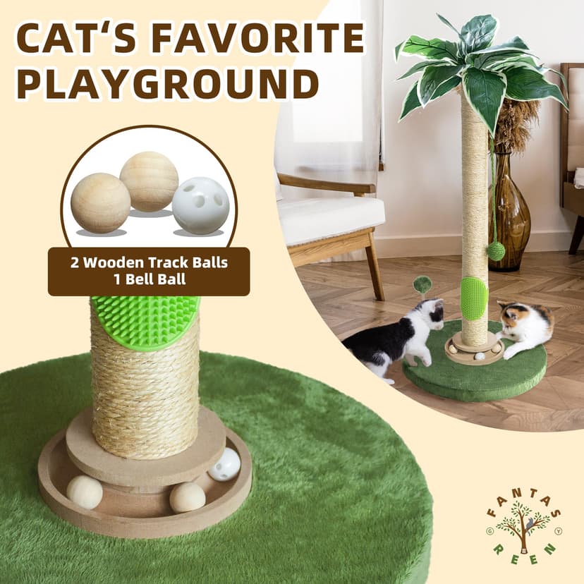 Fantasreen Scratching Post 84cm Cat Scratcher, Tall Scratching Posts for Indoor Cats with Toy and Interactive Ball Self Groomer for Kittens Adults Cats - 4