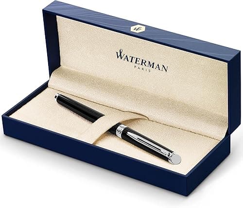 Waterman Hémisphère Fountain Pen | Gloss Black with Chrome Trim | Medium Nib | Blue Ink | Gift Box