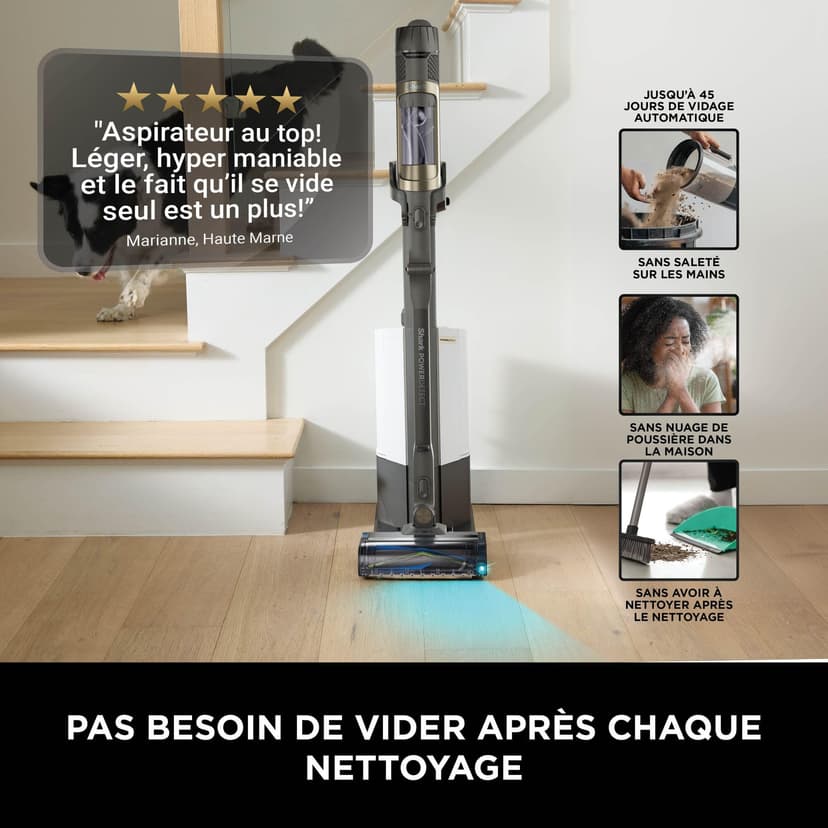 Shark PowerDetect Clean et Empty aspirateur sans fil, PowerFins, Reverse Clean, station 2L, Anti-Hair Wrap Plus, 70 min, léger, poils d’animaux et multi-surfaces, Gris IP3225EUT - 5
