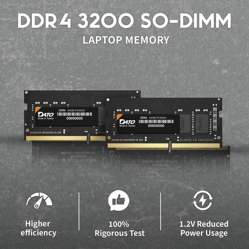 DATO 32GB RAM DDR4 3200MHz PC4-25600 CL22 SODIMM 1.2V 260-Pin Non-ECC SODIMM Laptop Notebook Memory Module - 2