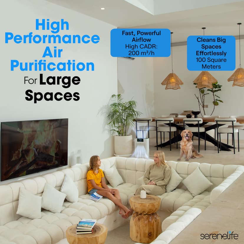 SereneLife Air Purifier for Large Room upto 100m² – HEPA Filter for Pets Dust Odor, Better Sleep, Allergies and Smoke, Smart WiFi App Control, Quiet Sleep Mode for Bedroom and Home Office (White) - 2
