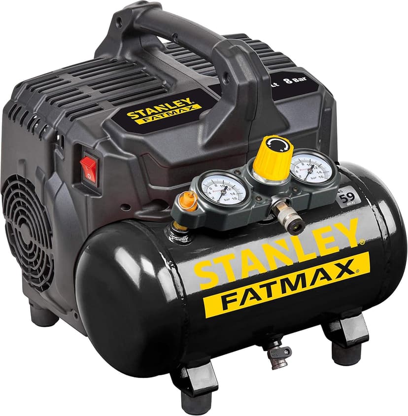 Stanley Compresseur FATMAX DST 101/8/6 FMXCM00 - Compresseur d'air portable et pour voiture 8 bars - 6 L - 105 l/min - Sans huile - Silencieux - IP43-1450 tr/min - Noir/Jaune - 1