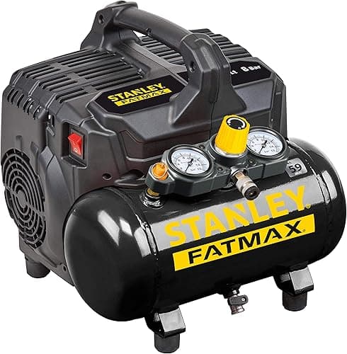 Stanley Compresseur FATMAX DST 101/8/6 FMXCM00 - Compresseur d'air portable et pour voiture 8 bars - 6 L - 105 l/min - Sans huile - Silencieux - IP43-1450 tr/min - Noir/Jaune