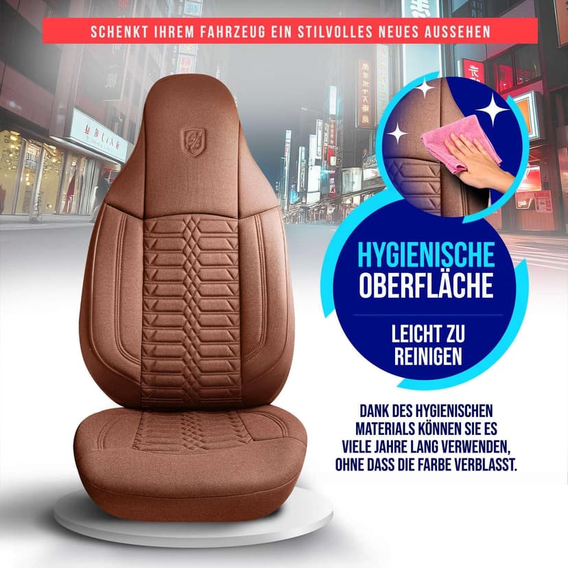Universal Car Seat Covers for Motorhome & Caravan - Front Seats Car Seat Cover Made of Lacoste Fabric, Terracotta, Airbag Compatible Seat Cover, Car Seat Cover, Front Seat Set - 4
