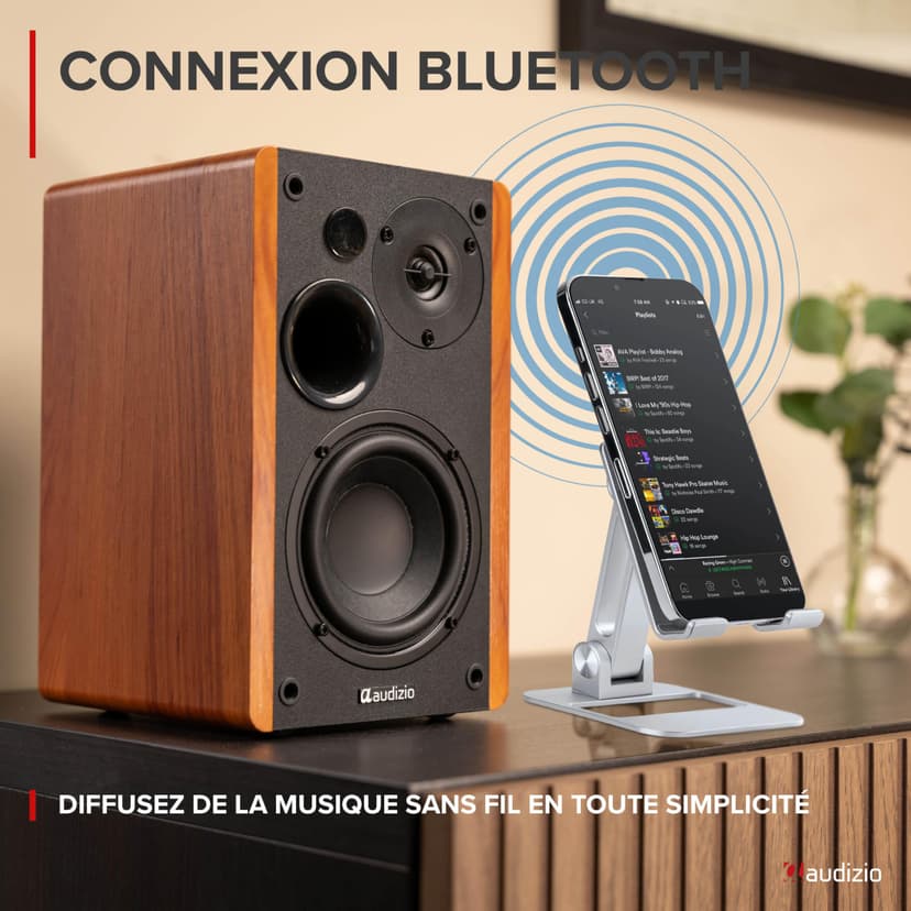 Audizio KS01B - Paire d’Enceintes HiFi Bibliothèque 120 W Finition Bois | BT sans Fil, Entrées RCA/Optique, Design Élégant, Son Clair et Puissant - 3