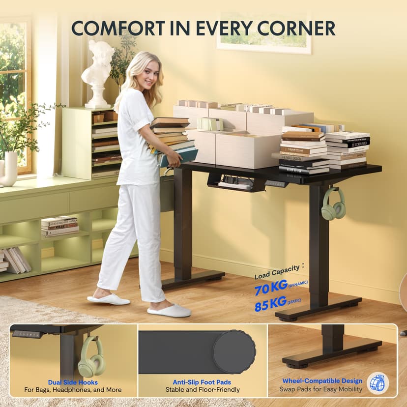 FLEXISPOT Standing Desk, 140 x 80 x (73-123), Electric Height Adjustable, Control Panel with Memory Functions, Teleworking Desk (Black Frame + Maple Table) - 6