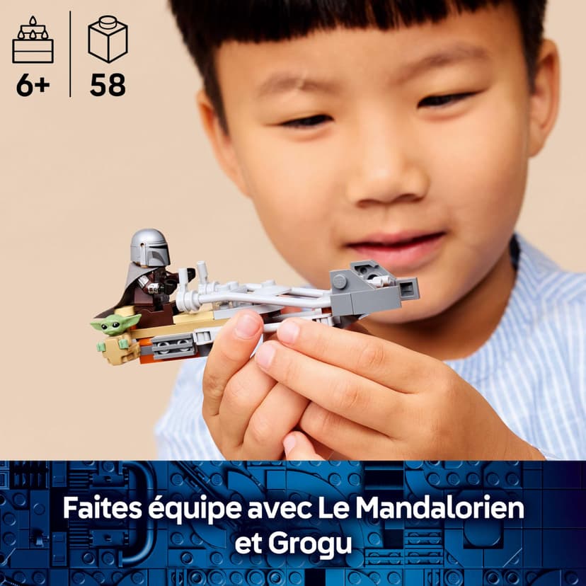 LEGO Star Wars 75436 Le Speeder Bike du Mandalorien et Grogu - Jouet de Construction - Figurine de Grogu & Minifigurine de Din Djarin avec Blaster - Cadeau d'anniversaire pour Garçon dès 6 Ans & Fans - 2
