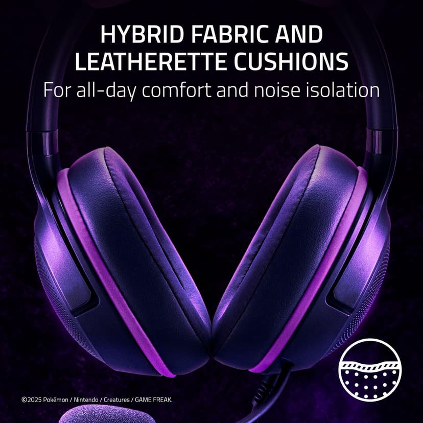 Razer Kraken Kitty V2 - Gengar Pokémon Edition - USB Headset - Gengar Spikes - Stream Reactive Lighting - HyperClear Cardioid Mic - TriForce 40mm Drivers - 7.1 Surround Sound | Violet - 7