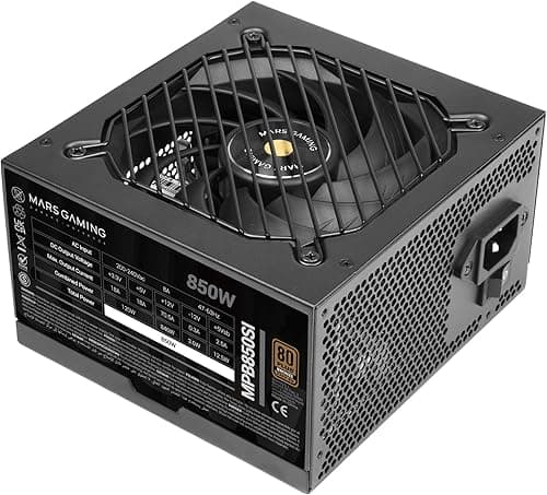 Mars Gaming MPB850SI, Alimentation PC ATX 850W, Garantie 7 Ans, 80Plus Bronze 230V, 90% d'Efficacité, Ventilateur SI Extreme Silence avec Noyau en Cuivre, Technologies AI2-RPM, DC-DC et SMD, Noir