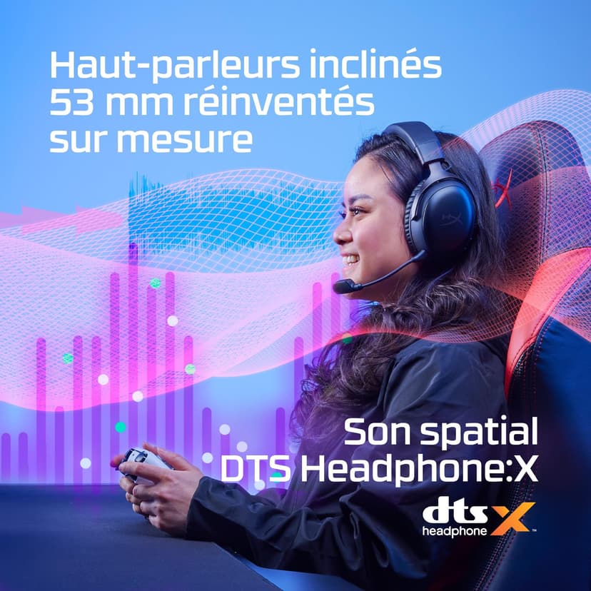 HyperX Cloud III - Casque de Gaming sans fil pour PC, PS5, PS4, jusqu'à 120h de batteries, 2.4GHz Wireless, Mousse à mémoire de forme, 10mm Microphone, Noir - 2