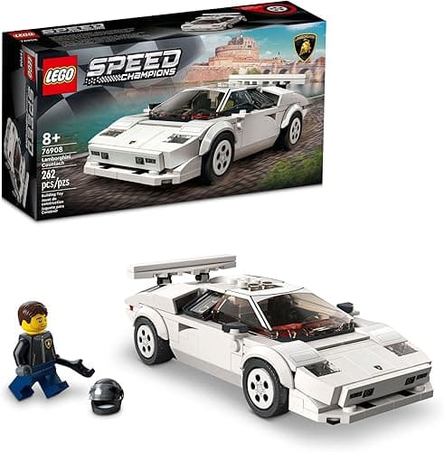 LEGO Speed Champions Lamborghini Countach 76908 Building Kit Age 8+ Includes a Driver Minifigure with Helmet and Wrench (262 Pieces)