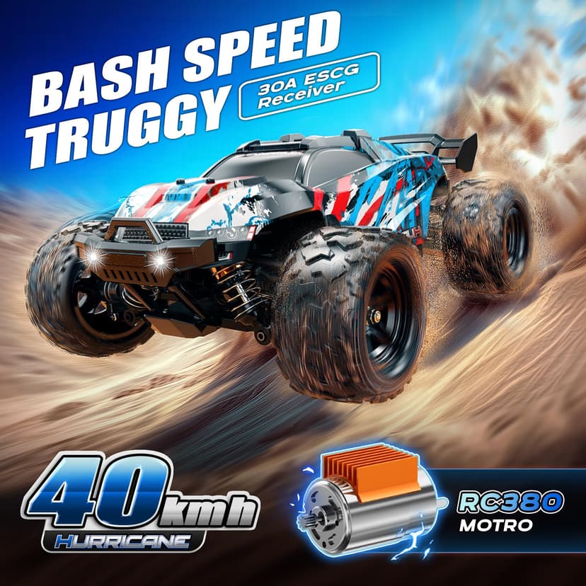 Womaqu Voiture Télécommandée Adulte 1:18 RC Car 4x4 40 km/h Débutant, Voiture Radiocommandée Tout Terrain Compacte avec Transmission Métallique et 2 Batteries, Modèle RC Extérieur - 2