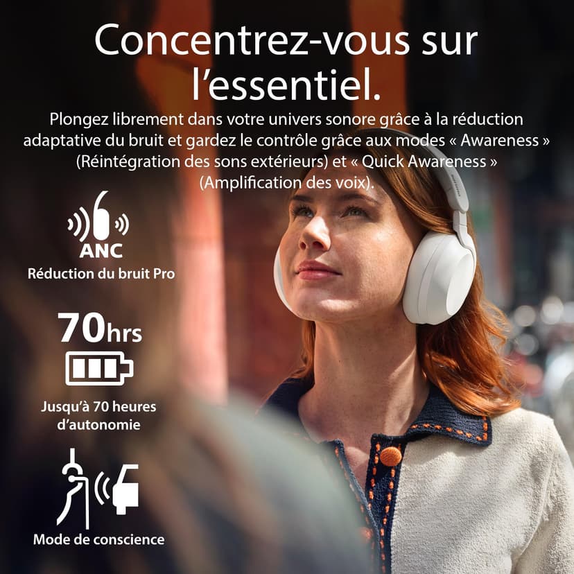 Philips TAH8000EBK/00 Casque Bluetooth Supra-auriculaire sans Fil – réduction du Bruit, 70 h d’autonomie, Compatible avec l’Assistant Vocal, idéal pour Les Voyages – Noir - 2