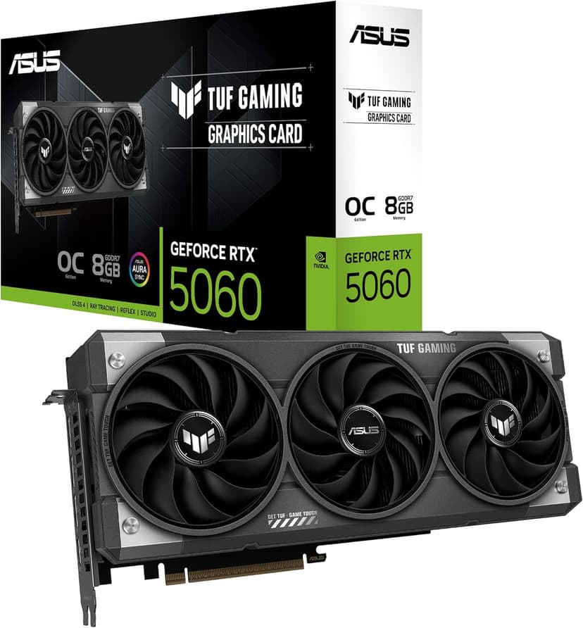 ASUS TUF GAMING RTX5060 OC, PCIe5, 8GB DDR7, HDMI, 3 DP, 2677MHz Clock, RGB Lighting, Overclocked - 1