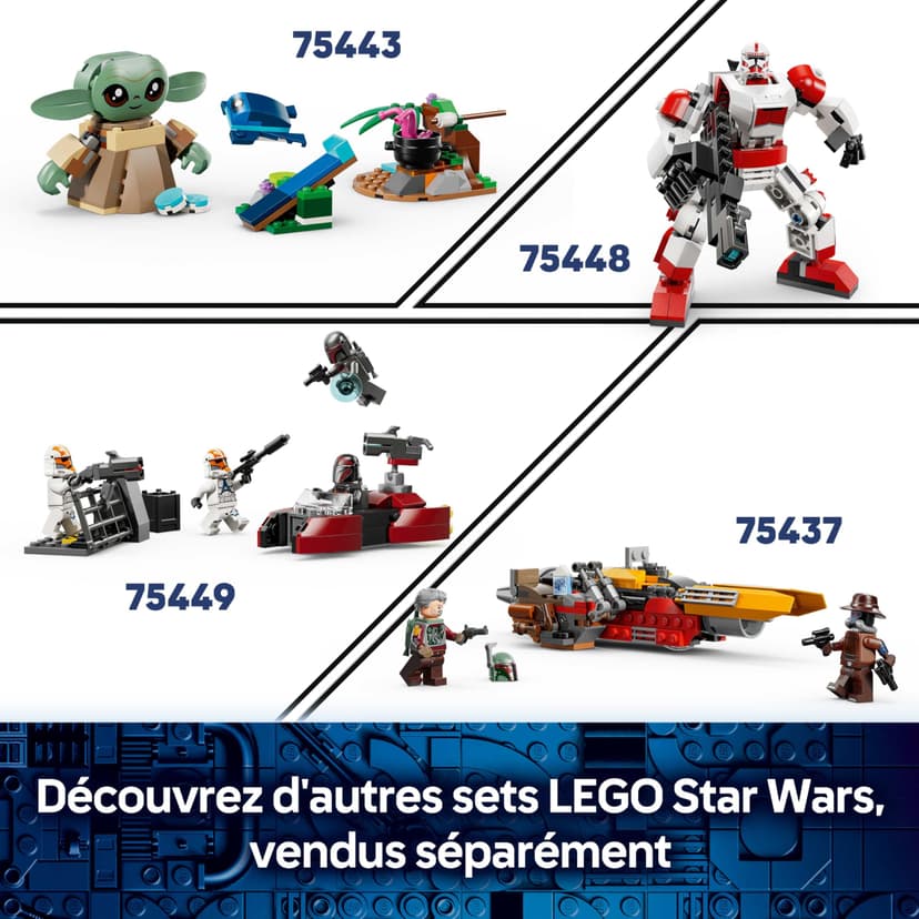 LEGO Star Wars 75436 Le Speeder Bike du Mandalorien et Grogu - Jouet de Construction - Figurine de Grogu & Minifigurine de Din Djarin avec Blaster - Cadeau d'anniversaire pour Garçon dès 6 Ans & Fans - 7