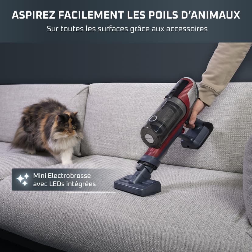 Rowenta X-Pert 6.60 Smart Aspirateur Balai sans fil, Tube Flex, Idéal pour les Poils D'animaux, Léger, Puissance 100W, Autonomie 45min, LED RH6471WO, Noir/Rouge - 6