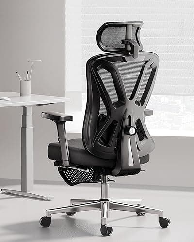 Hbada P5 Chaise de Bureau Ergonomique Fauteuil de Bureau - Soutien Lombaire 2D Réglable, Appui-Tête et Accoudoirs Réglables, Inclinaison 135°, Noir avec Repose-Pieds
