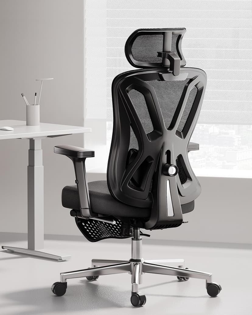 Hbada P5 Chaise de Bureau Ergonomique Fauteuil de Bureau - Soutien Lombaire 2D Réglable, Appui-Tête et Accoudoirs Réglables, Inclinaison 135°, Noir avec Repose-Pieds - 1