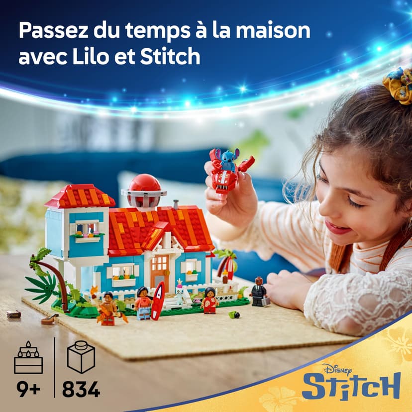 LEGO | Disney Lilo and Stitch Beach House Building Toy with 6 Rooms, Rooftop Observatory, a Spaceship and 5 Minifigures - Birthday Gift for 9+ Year Old Girls, Boys & Fans - 43268 - 2