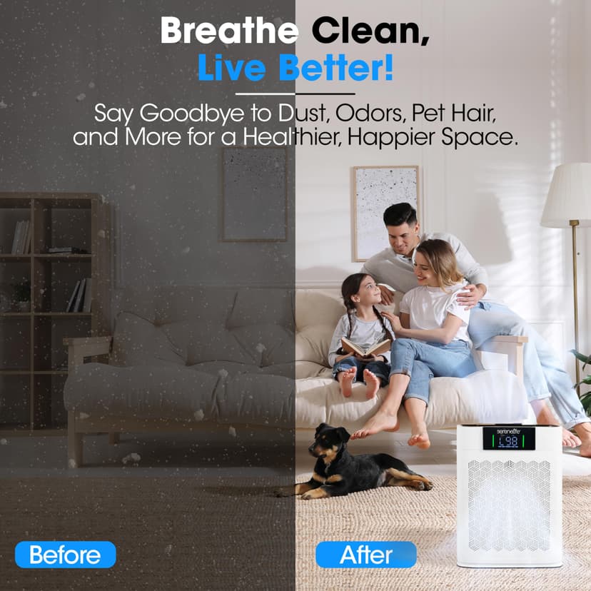 SereneLife Air Purifier for Large Room upto 100m² – HEPA Filter for Pets Dust Odor, Better Sleep, Allergies and Smoke, Smart WiFi App Control, Quiet Sleep Mode for Bedroom and Home Office (White) - 3