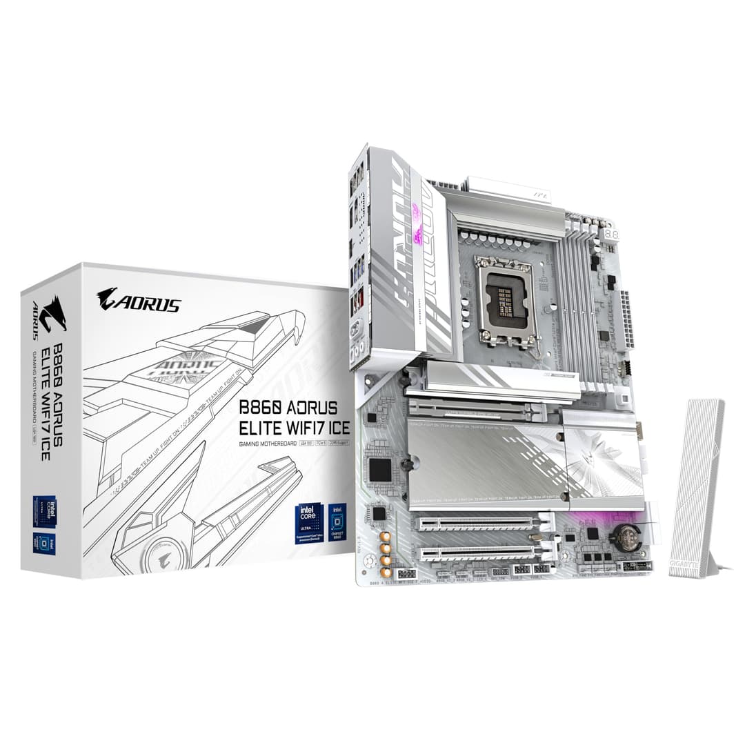 GIGABYTE B860 AORUS Elite WIFI7 Ice Carte mère - Processeurs Intel Core Ultra, VRM 14+1+2+1 Phases, jusqu'à 9200MHz DDR5, 1xPCIe 5.0 + 2xPCIe 4.0 M.2, LAN 2,5 GbE, WiFi 7, USB 4
