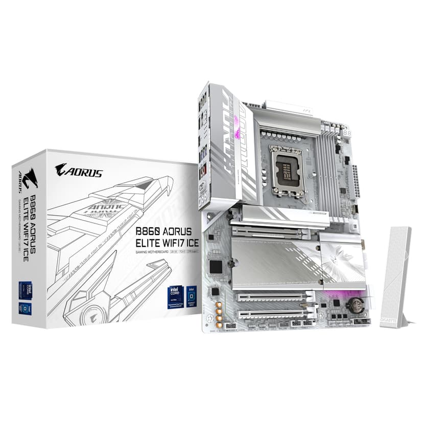 GIGABYTE B860 AORUS Elite WIFI7 Ice Carte mère - Processeurs Intel Core Ultra, VRM 14+1+2+1 Phases, jusqu'à 9200MHz DDR5, 1xPCIe 5.0 + 2xPCIe 4.0 M.2, LAN 2,5 GbE, WiFi 7, USB 4 - 1